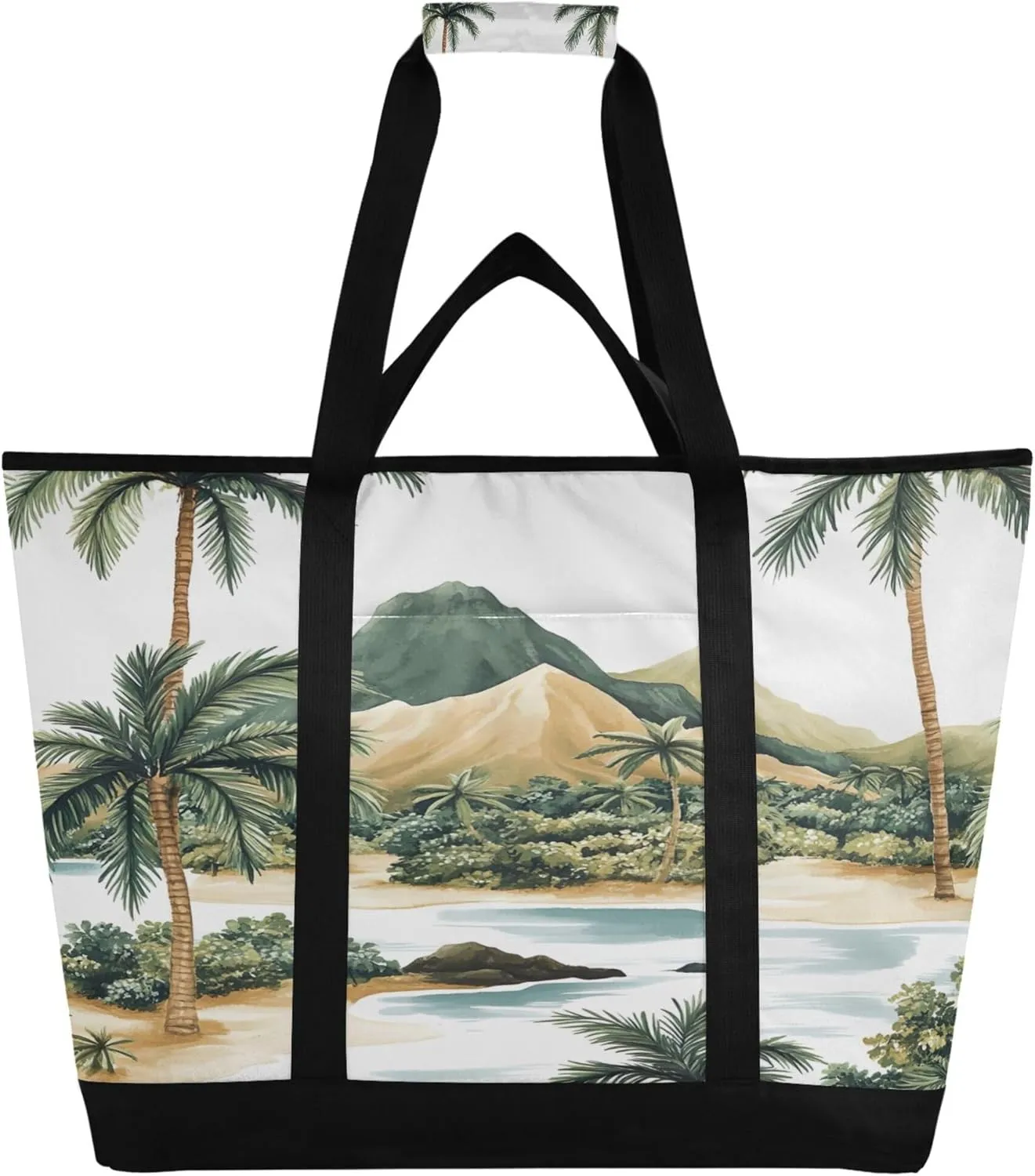 Hawaiian Coastline Reusable Insulated Cooler Bag with Ice Pack Compartment - Large 79L Waterproof Thermal Grocery Tote for Picnic Beach Camping Lunch Storage