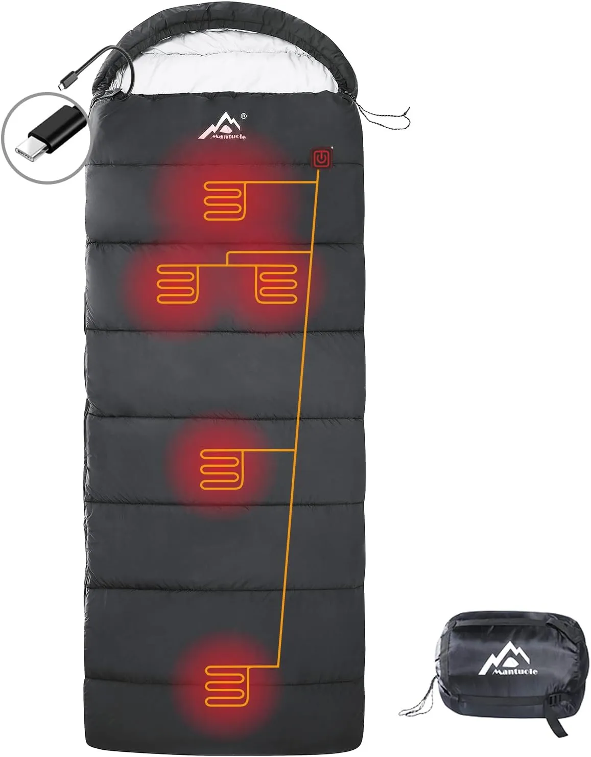 Heated Sleeping Bag - 5pcs Multi USB Power Support Heating Pads, Operated with Battery Power Bank or Other USB Supplies, Portable Compact Envelope Style Bag