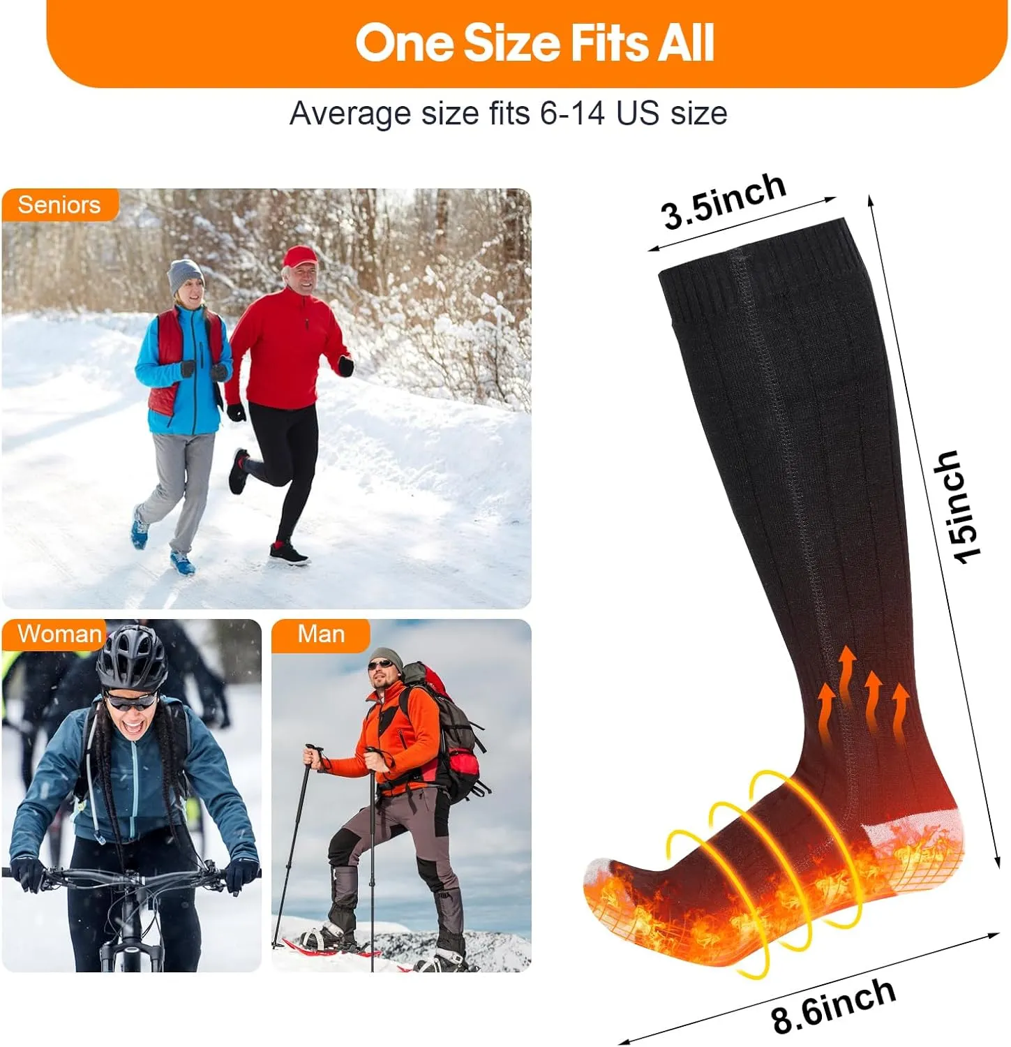 Heated Socks for Men Women - Rechargeable, Washable, 5000mAh Battery with 4 Heating Levels for Hunting, Camping, Hiking, Walking, Fishing, Cycling, Outdoor Work