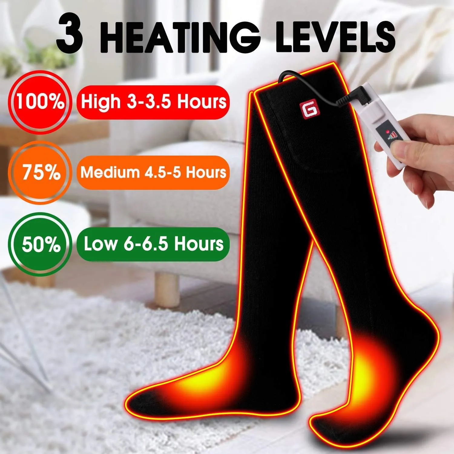 Heated Socks for Men Women Rechargeable Washable Winter Electric Thermal Heated Socks Foot Warmer 6-12 USA Size