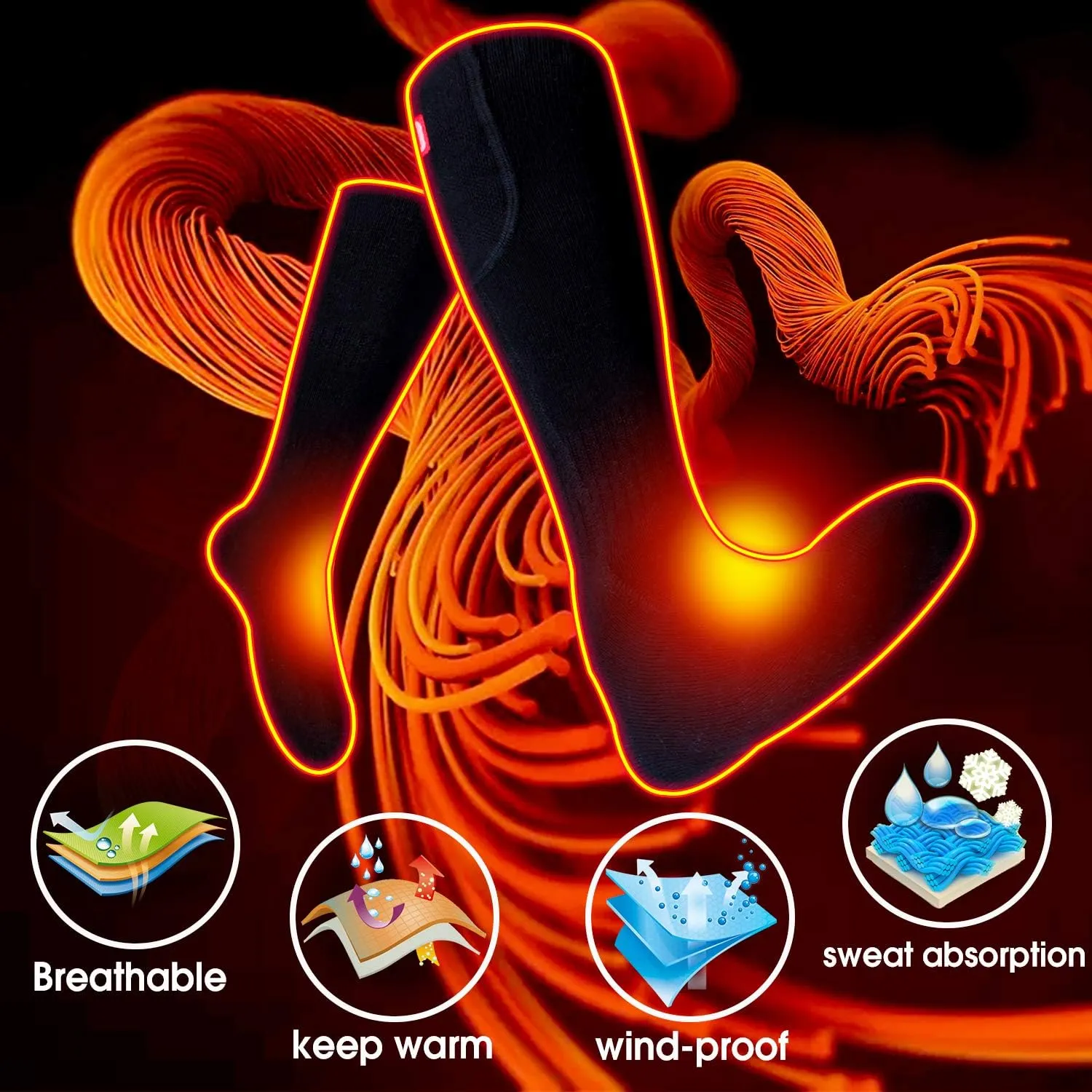 Heated Socks for Men Women Rechargeable Washable Winter Electric Thermal Heated Socks Foot Warmer 6-12 USA Size