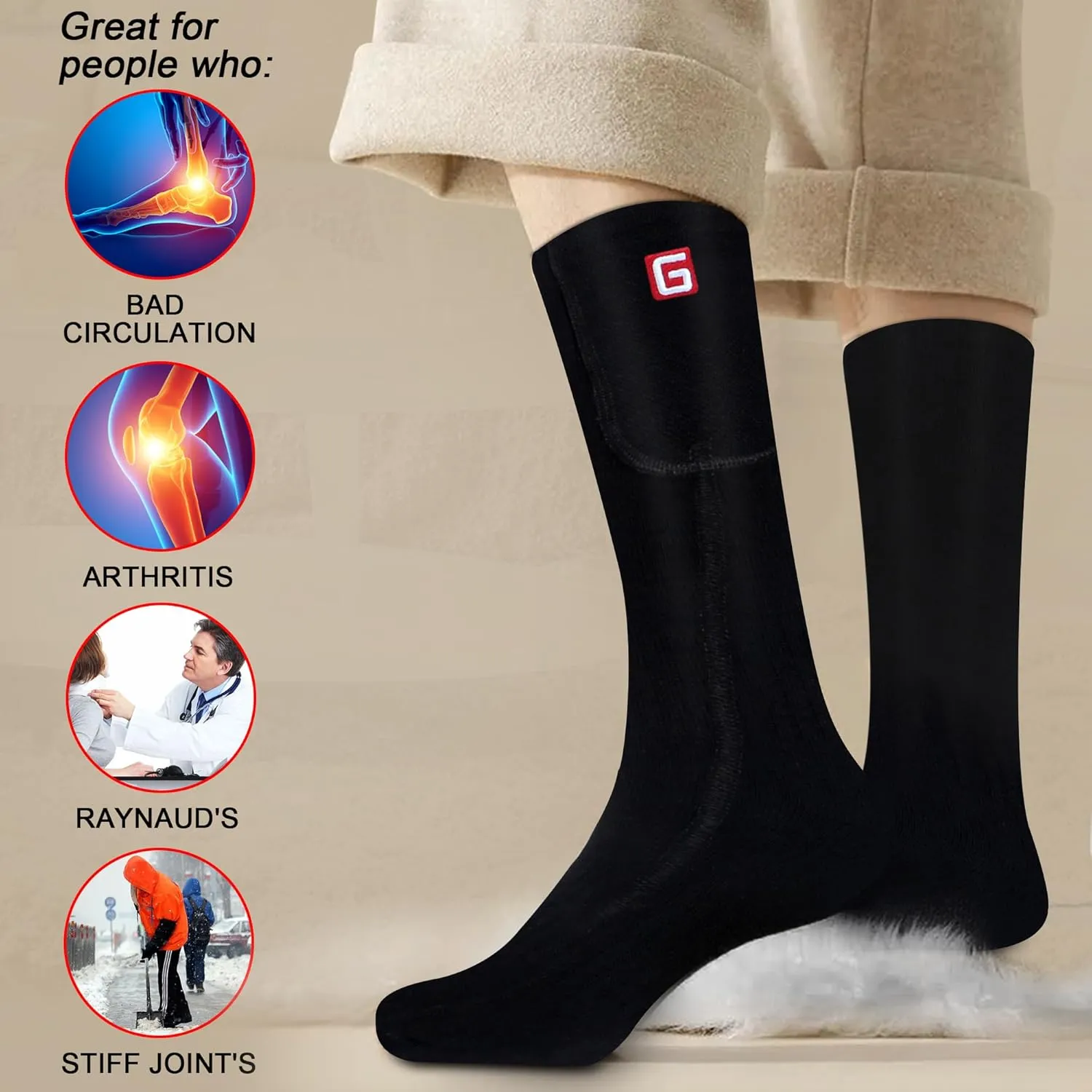 Heated Socks for Men Women Rechargeable Washable Winter Electric Thermal Heated Socks Foot Warmer 6-12 USA Size