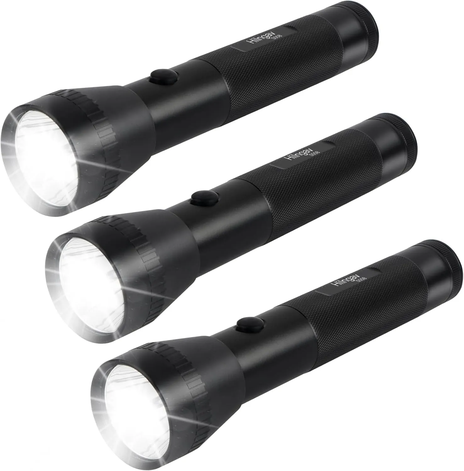 Heavy Duty 2-Cell D Battery LED Big Flashlights, High Lumens, Single Mode, Aluminum, Rugged Metal Flashlight for Outdoors and Emergency Power Outages (3 Pack)