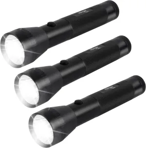 Heavy Duty 2-Cell D Battery LED Big Flashlights, High Lumens, Single Mode, Aluminum, Rugged Metal Flashlight for Outdoors and Emergency Power Outages (3 Pack)