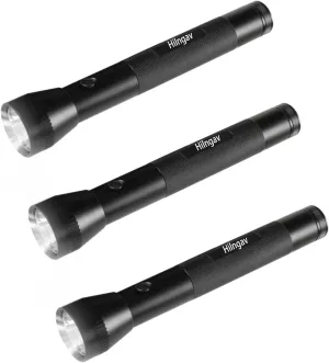 Heavy Duty 3-Cell D Battery LED Big Flashlights, Single Mode, Aluminum Alloy Torch, Rugged Metal Flashlight for Outdoor Adventures and Emergency Power Outages (3 Pack)