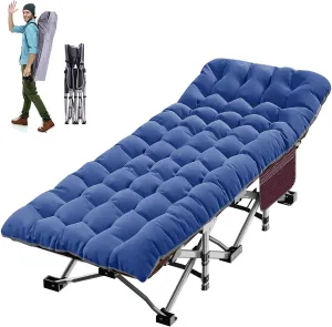 Heavy Duty Folding Camping Cot for Adults, 500lb Capacity, Double Layer 1200D Fabric, Portable Guest Bed with Mat & Carrying Bag for Indoor/Outdoor Use