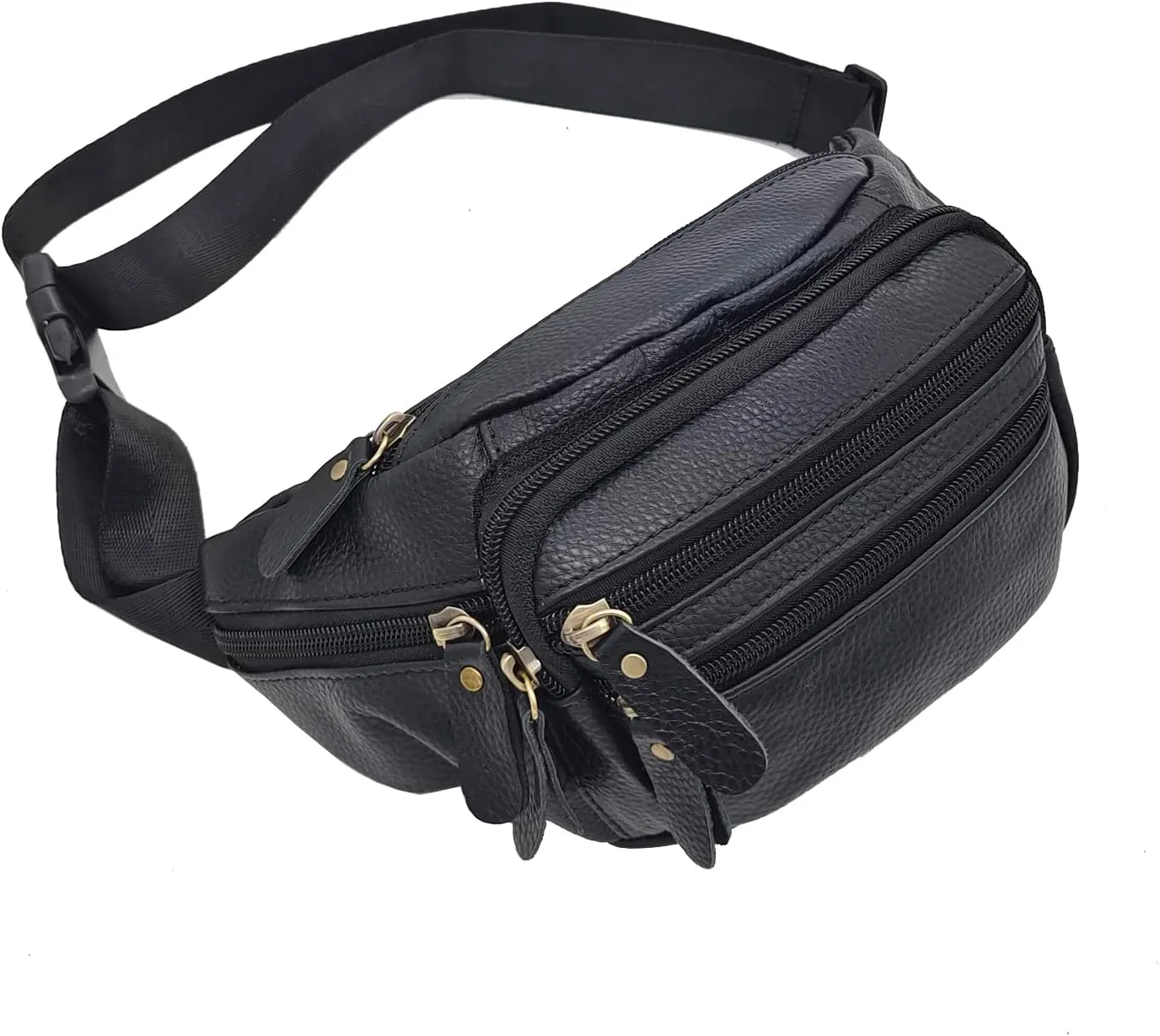 Hebetag Leather Waist Pack Outdoor Fanny Bag for Men Women Travel Hiking Camping Running Hip Bum Belt Cell Phone Purse Wallet Pouch (Black)