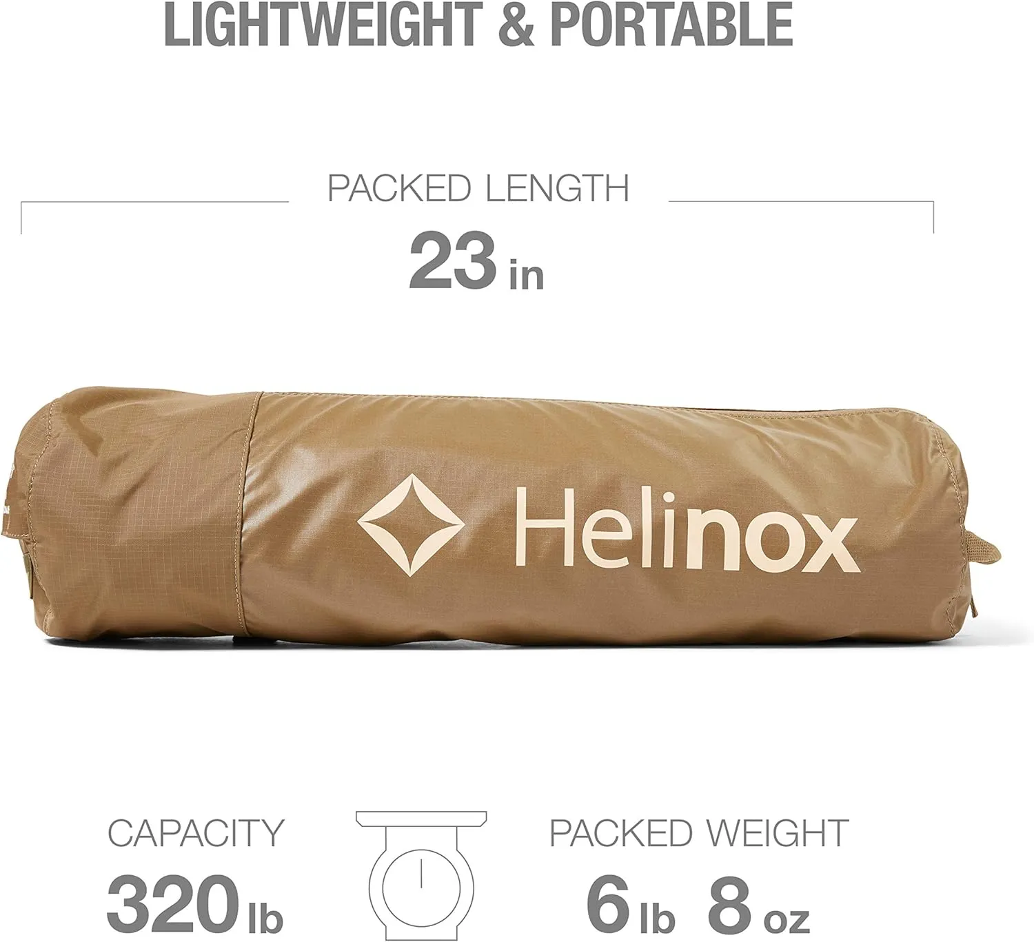 Helinox Cot Max Lightweight, Compact, Collapsible, Portable Camping Cot, Coyote Tan