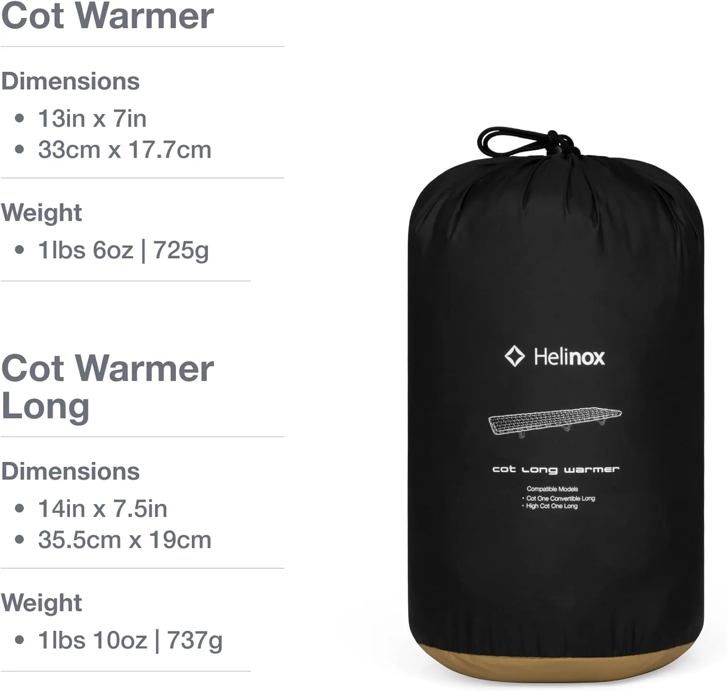 Helinox Cot Warmer Insulation Layer Camping Cots, Regular, Black/Coyote Tan