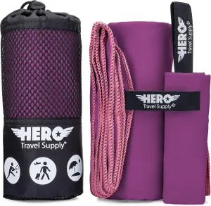 Hero Microfiber Towel, Camping, Beach, Gym - 24 X 48, Includes Bonus Washcloth