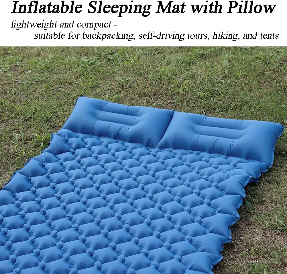 HI FINE CARE Sleeping Pad for Camping, Inflatable Sleeping Mat with Pillow, Camp Pad with Built-in Foot Pump, Lightweight Camping Mattress Pad for Tent and Hiking