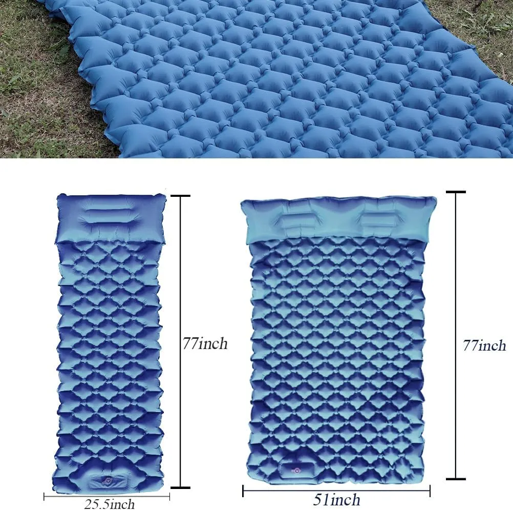 HI FINE CARE Sleeping Pad for Camping, Inflatable Sleeping Mat with Pillow, Camp Pad with Built-in Foot Pump, Lightweight Camping Mattress Pad for Tent and Hiking
