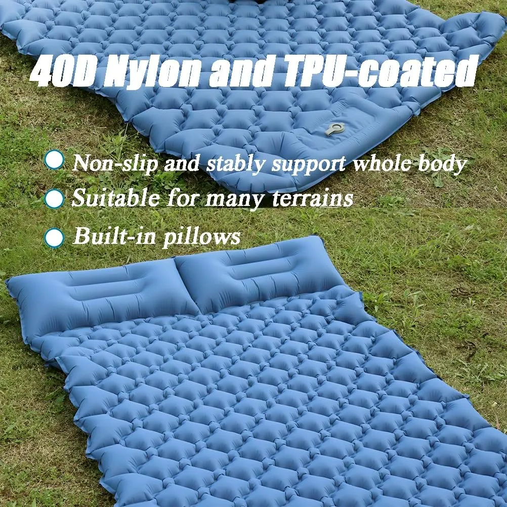 HI FINE CARE Sleeping Pad for Camping, Inflatable Sleeping Mat with Pillow, Camp Pad with Built-in Foot Pump, Lightweight Camping Mattress Pad for Tent and Hiking