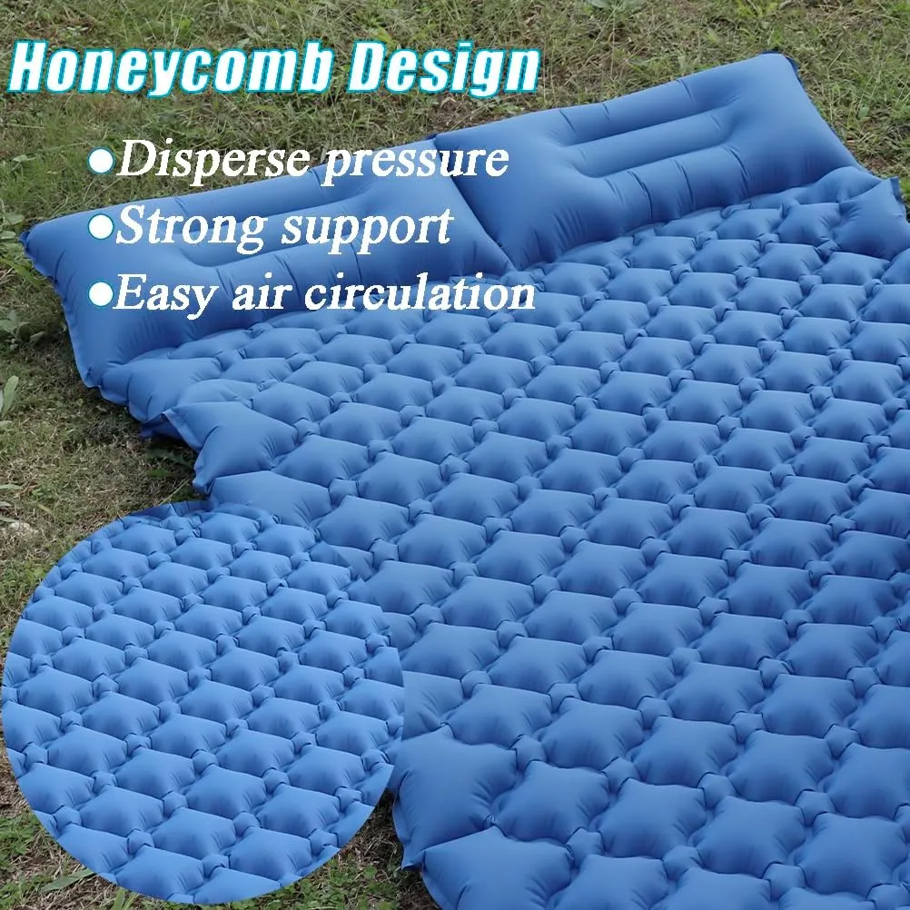 HI FINE CARE Sleeping Pad for Camping, Inflatable Sleeping Mat with Pillow, Camp Pad with Built-in Foot Pump, Lightweight Camping Mattress Pad for Tent and Hiking
