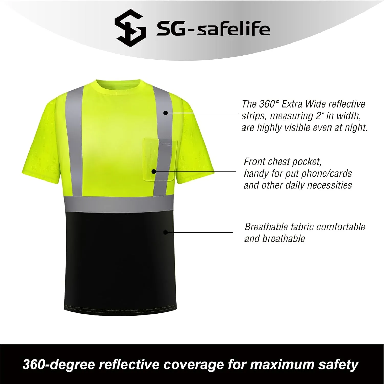 High Visibility Shirts for Men 6 Pack, Hi Vis Reflective Construction Work Shirts with Front Pocket