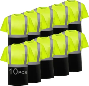 High Visibility Shirts for Men 6 Pack, Hi Vis Reflective Construction Work Shirts with Front Pocket