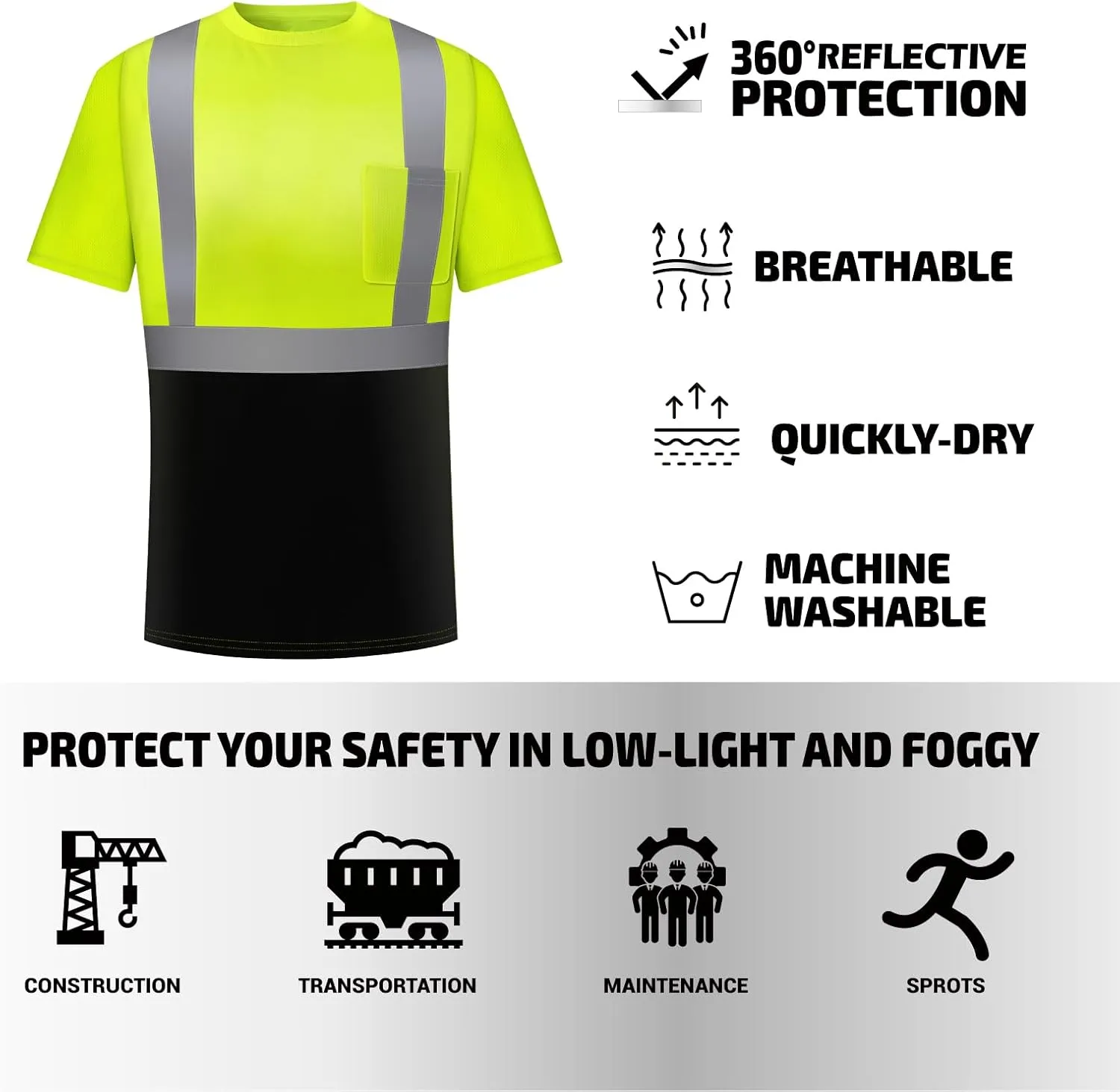 High Visibility Shirts for Men 6 Pack, Hi Vis Reflective Construction Work Shirts with Front Pocket