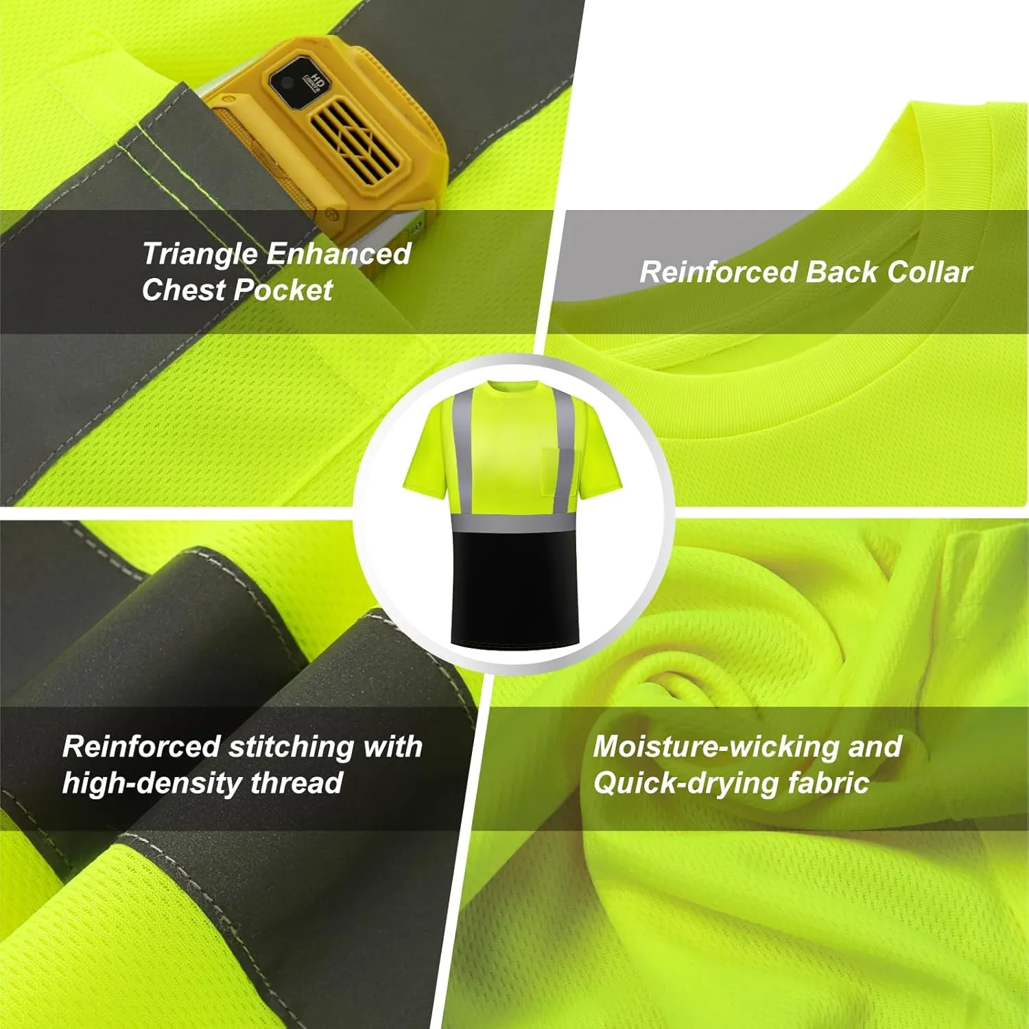 High Visibility Shirts for Men 6 Pack, Hi Vis Reflective Construction Work Shirts with Front Pocket