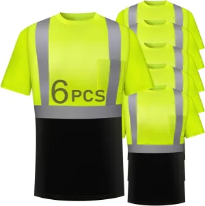 High Visibility Shirts for Men 6 Pack, Hi Vis Reflective Construction Work Shirts with Front Pocket