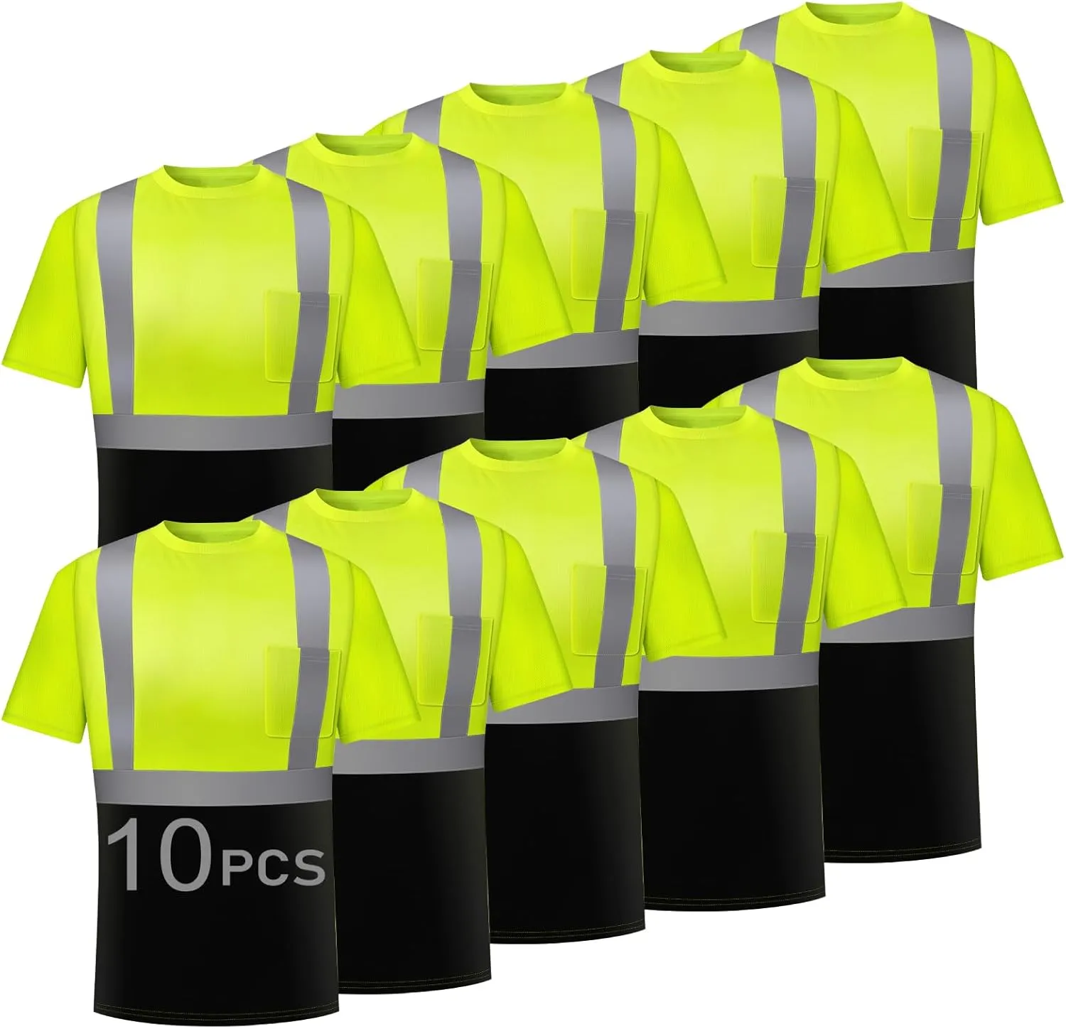 High Visibility Shirts for Men 6 Pack, Hi Vis Reflective Construction Work Shirts with Front Pocket