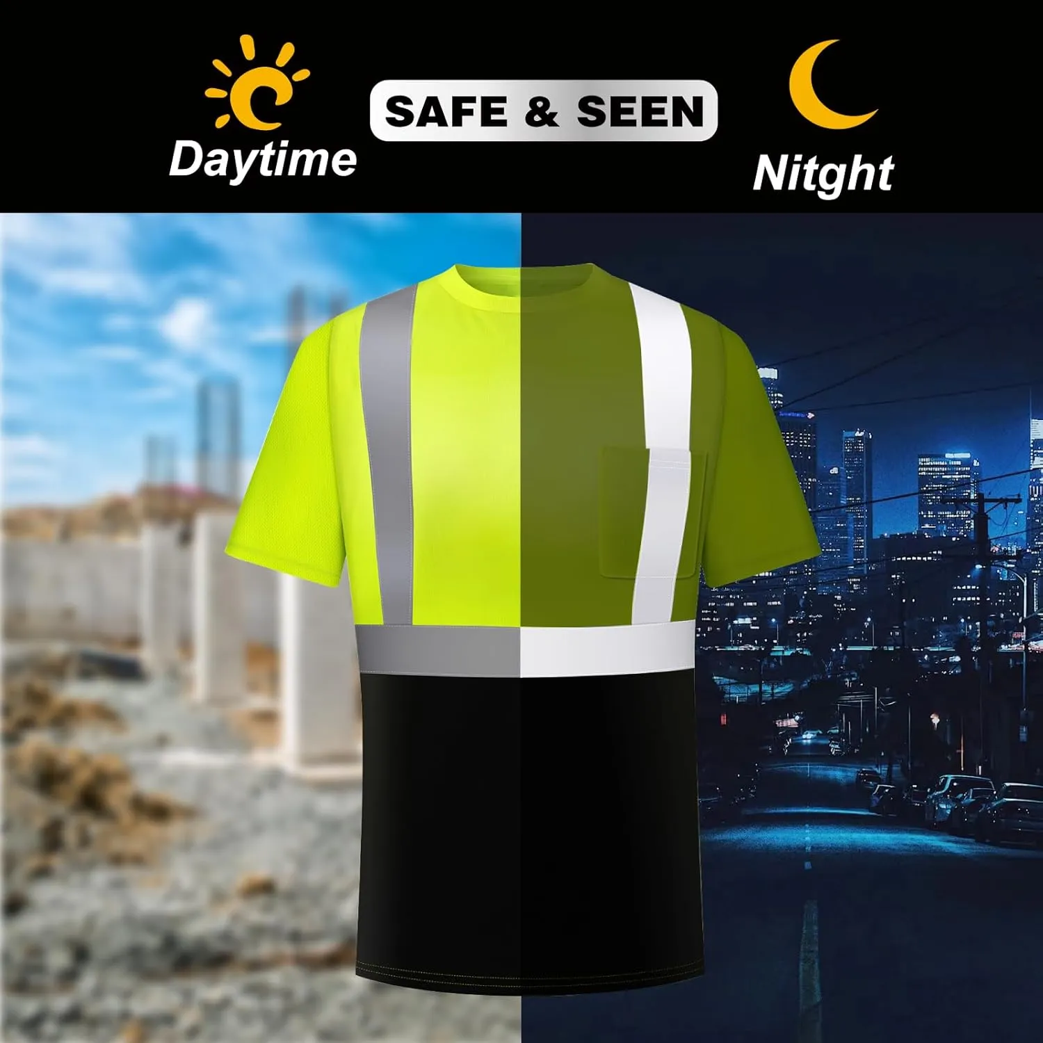 High Visibility Shirts for Men 6 Pack, Hi Vis Reflective Construction Work Shirts with Front Pocket