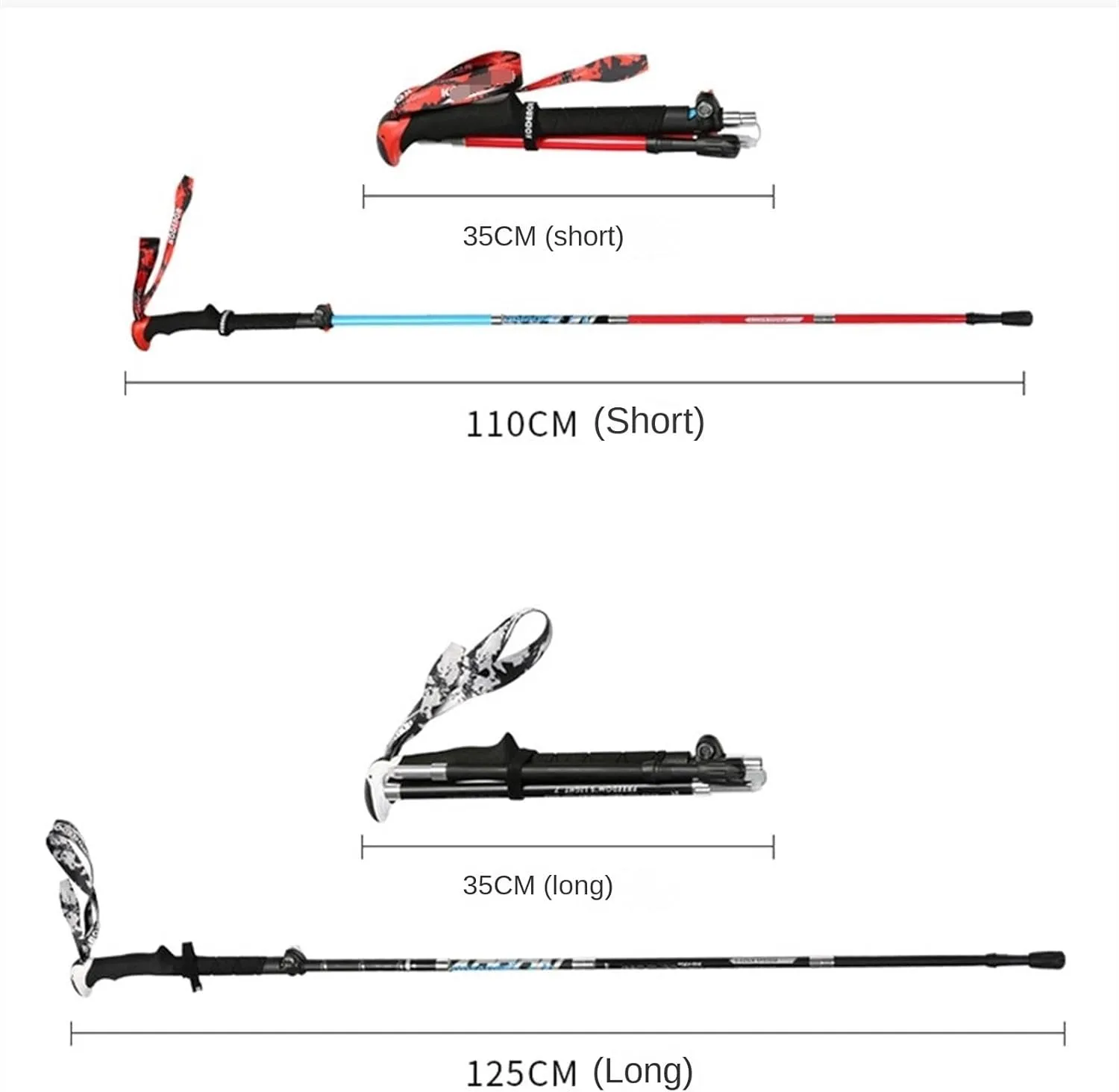 Hiking Trekking Poles Carbon Fiber Trekking Poles Lightweight Hiking Walking Sticks with EVA Handle Grip Hiking Sticks for Trekking(Black,125cm)