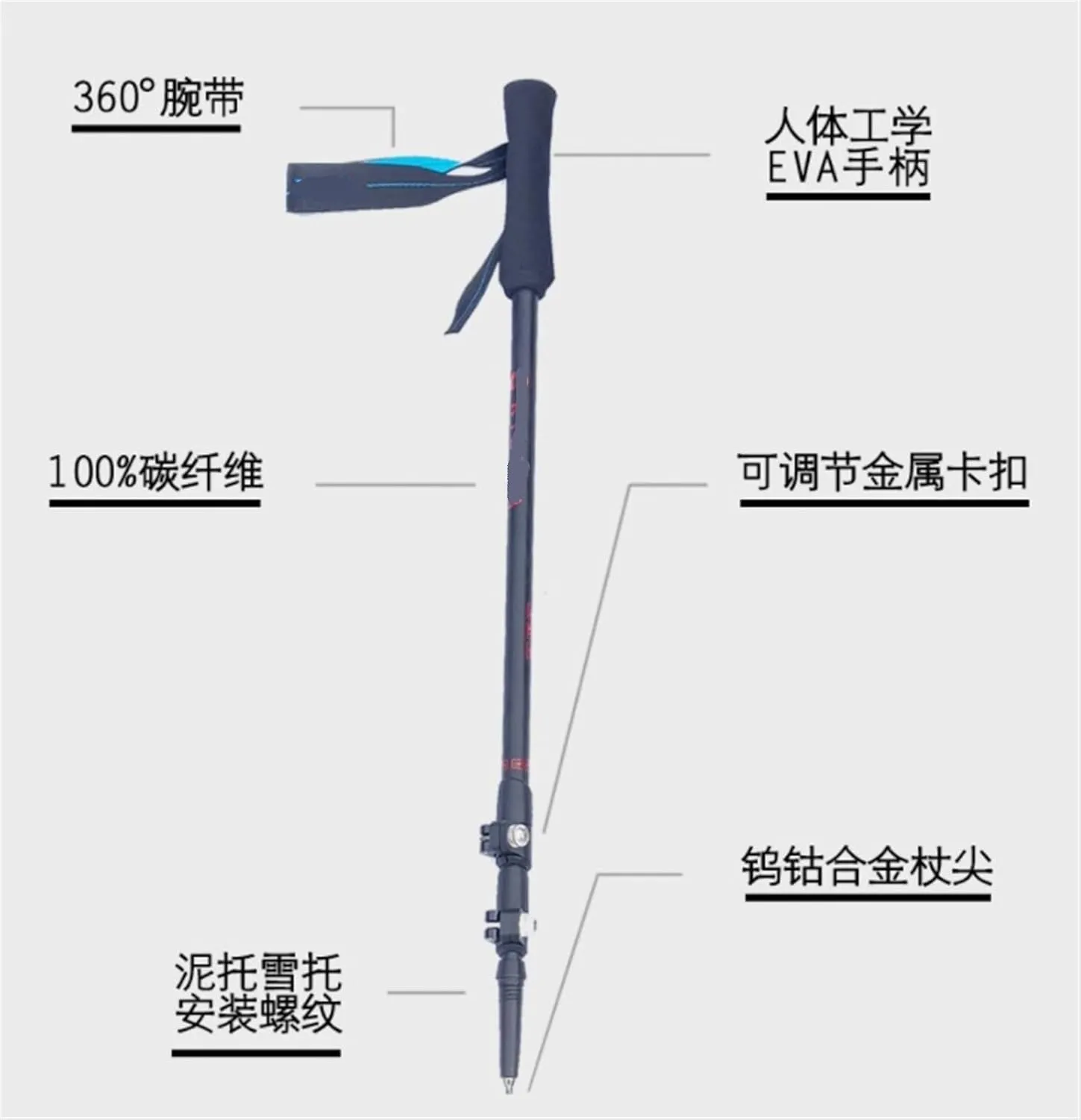 Hiking Trekking Poles Trekking Poles Adjustable Hiking Walking Sticks Ultralight Carbon Fiber and Aluminum for Camping Hiking Sticks for Trekking(Red)