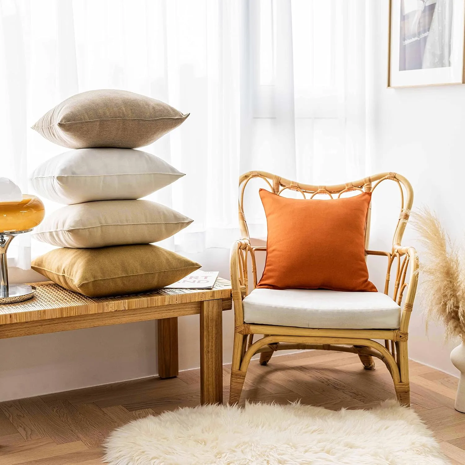 Home Brilliant Yellow Pillow Covers 20x20 Throw Pillow Covers Outdoor Waterproof Linen Decorative Pillow Covers, 20inch, 50cm, 4 PCS, Burlap Yellow