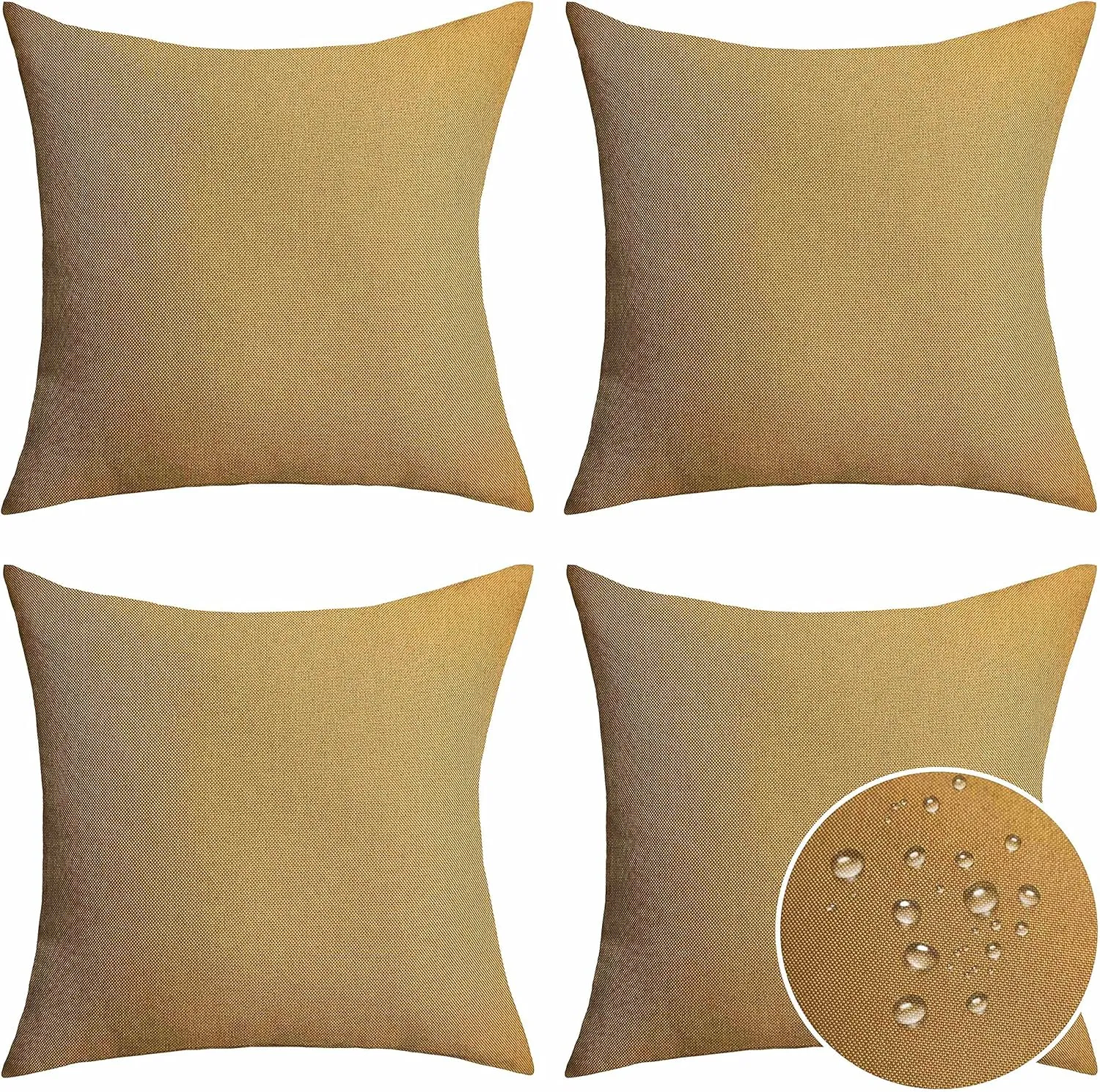 Home Brilliant Yellow Pillow Covers 20x20 Throw Pillow Covers Outdoor Waterproof Linen Decorative Pillow Covers, 20inch, 50cm, 4 PCS, Burlap Yellow