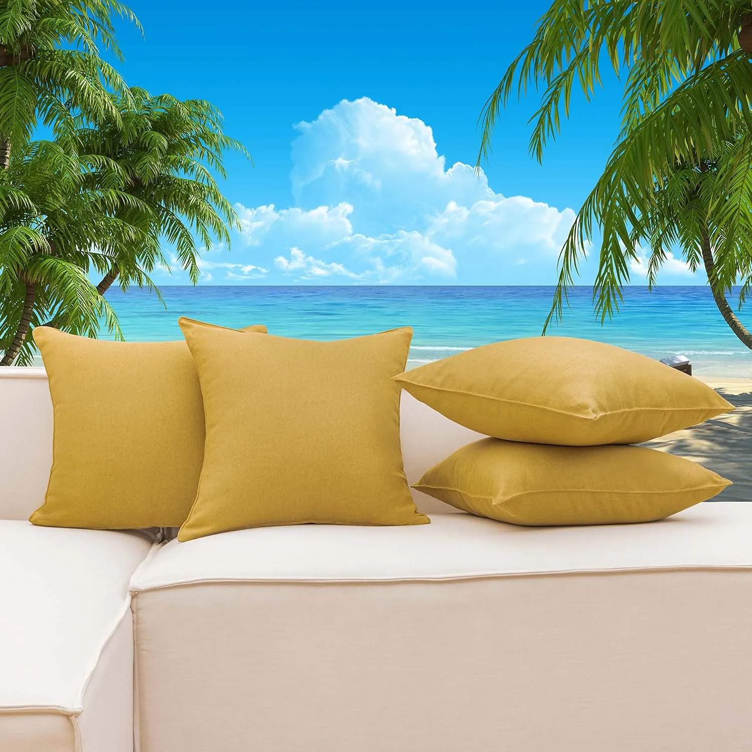 Home Brilliant Yellow Pillow Covers 20x20 Throw Pillow Covers Outdoor Waterproof Linen Decorative Pillow Covers, 20inch, 50cm, 4 PCS, Burlap Yellow