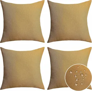Home Brilliant Yellow Pillow Covers 20x20 Throw Pillow Covers Outdoor Waterproof Linen Decorative Pillow Covers, 20inch, 50cm, 4 PCS, Burlap Yellow