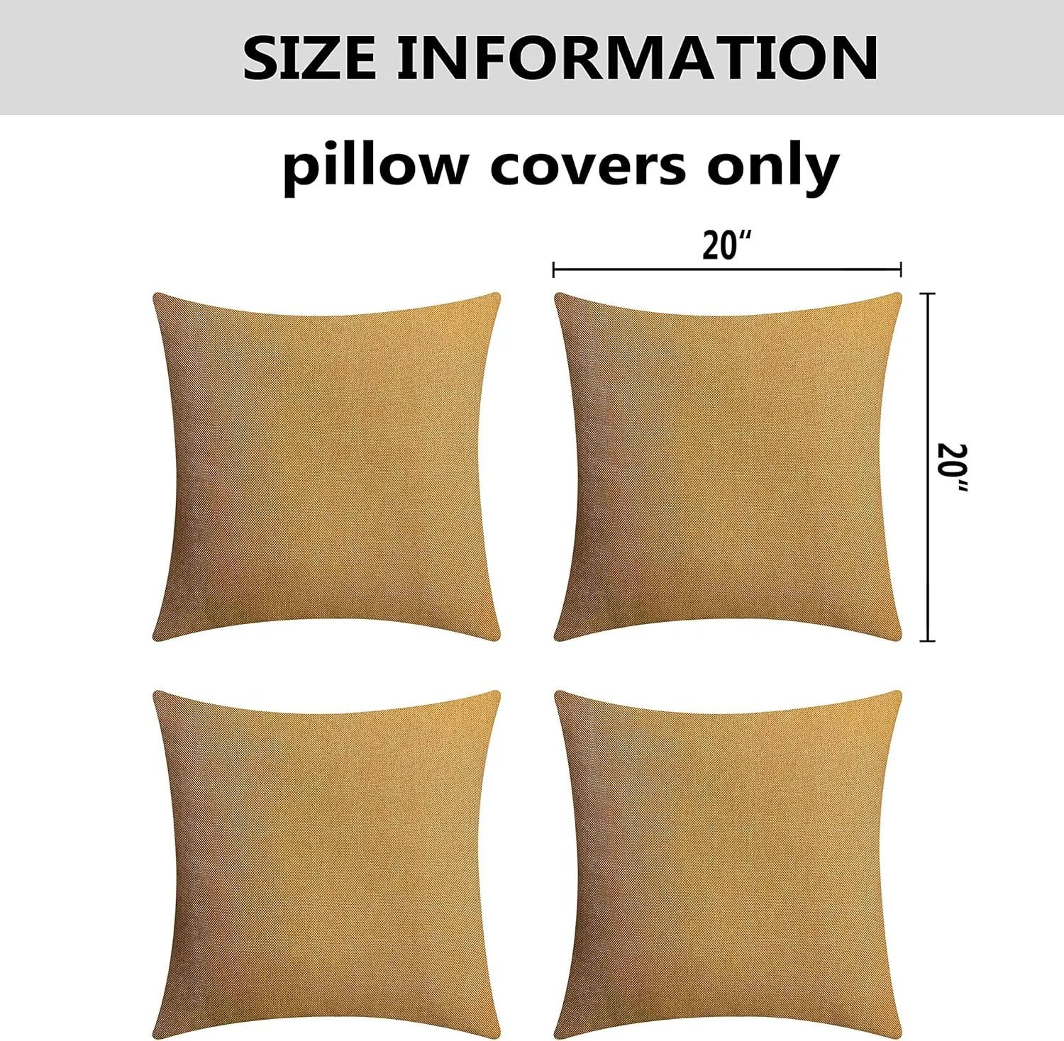 Home Brilliant Yellow Pillow Covers 20x20 Throw Pillow Covers Outdoor Waterproof Linen Decorative Pillow Covers, 20inch, 50cm, 4 PCS, Burlap Yellow