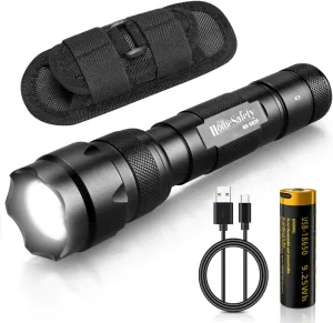 Home Safety 502F Small Tactical Flashlight with Holster, Zoomable Pocket LED Flashlight Duty Flash Light, IPX65 Waterproof, EDC Flashlight for Camping, Hiking, Emergency (5Modes)