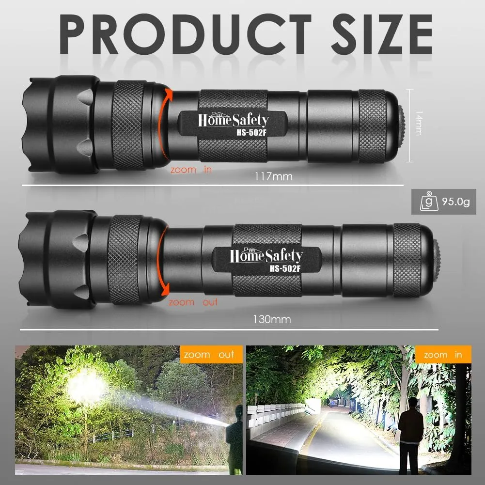 Home Safety 502F Small Tactical Flashlight with Holster, Zoomable Pocket LED Flashlight Duty Flash Light, IPX65 Waterproof, EDC Flashlight for Camping, Hiking, Emergency (5Modes)