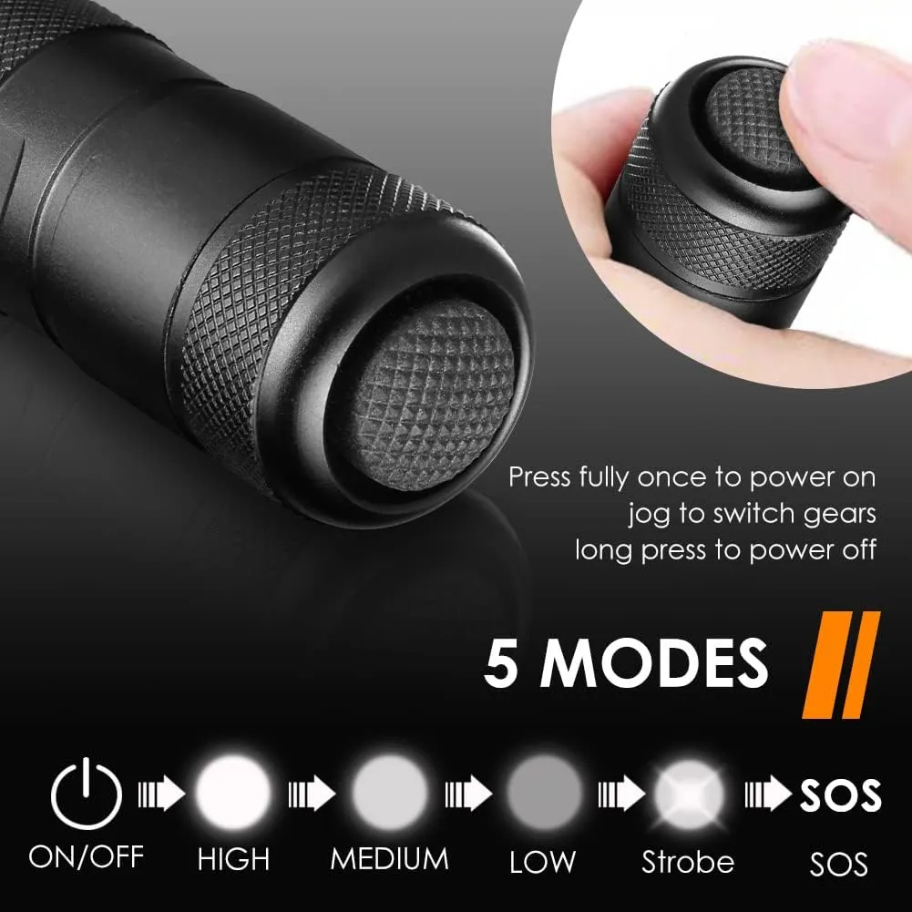 Home Safety 502F Small Tactical Flashlight with Holster, Zoomable Pocket LED Flashlight Duty Flash Light, IPX65 Waterproof, EDC Flashlight for Camping, Hiking, Emergency (5Modes)