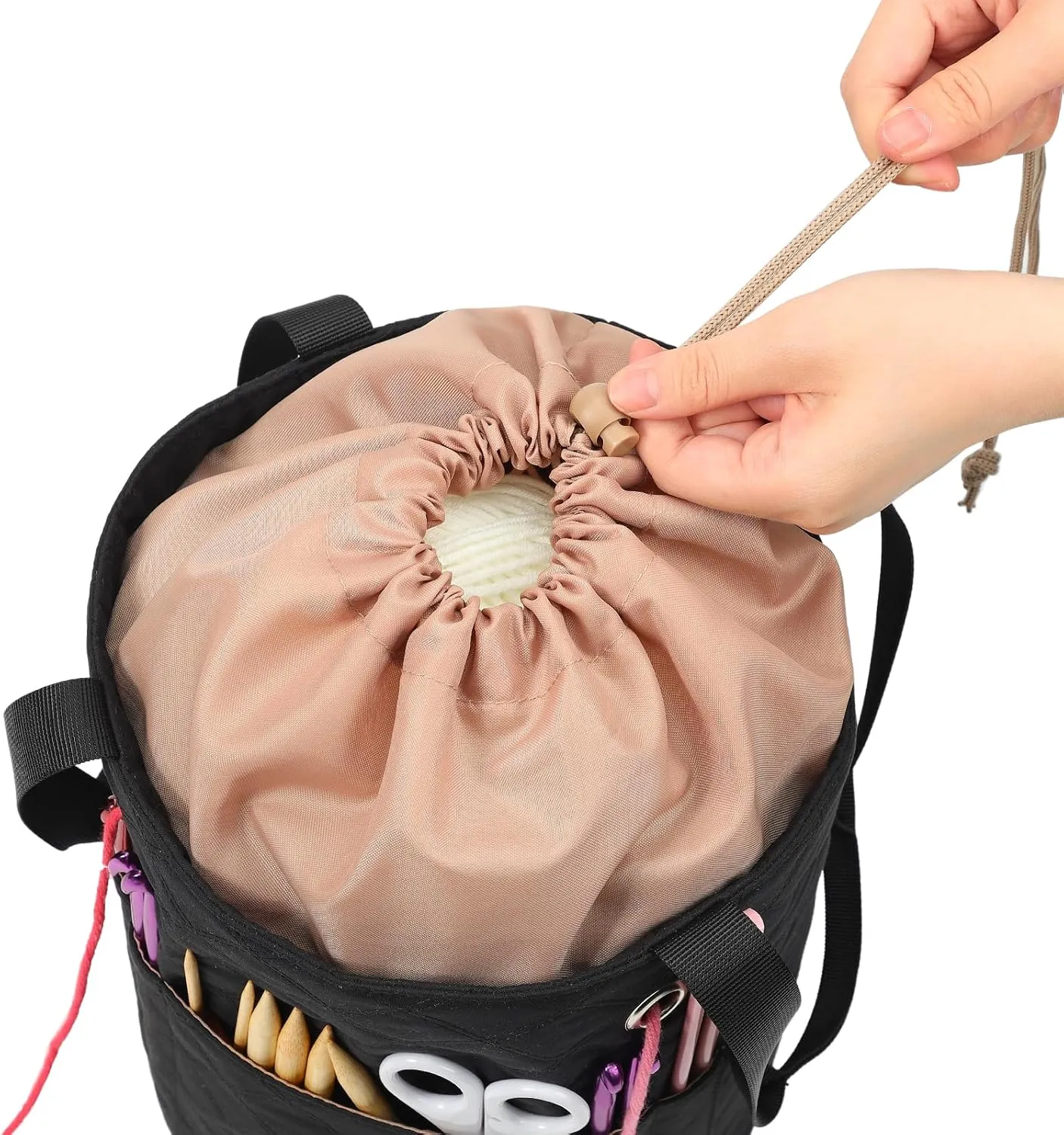 HOMEST Crochet Bag Organizer, Yarn Bowl Holder Storage, Knitting Bag for Crocheting Projects, Knitwear Accessories and Supplies, Black