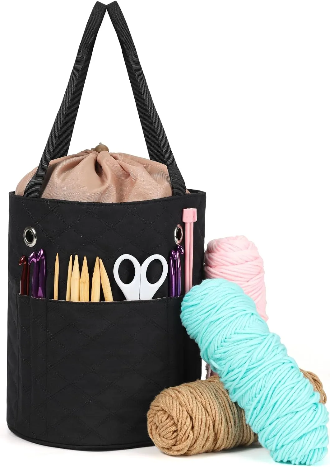 HOMEST Crochet Bag Organizer, Yarn Bowl Holder Storage, Knitting Bag for Crocheting Projects, Knitwear Accessories and Supplies, Black