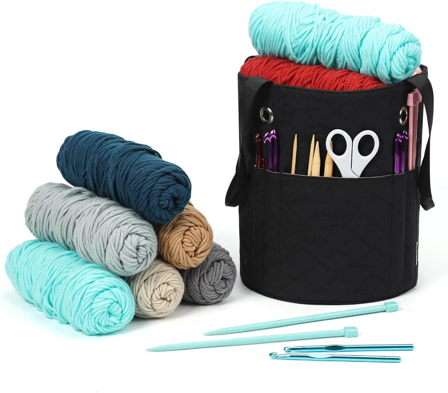 HOMEST Crochet Bag Organizer, Yarn Bowl Holder Storage, Knitting Bag for Crocheting Projects, Knitwear Accessories and Supplies, Black