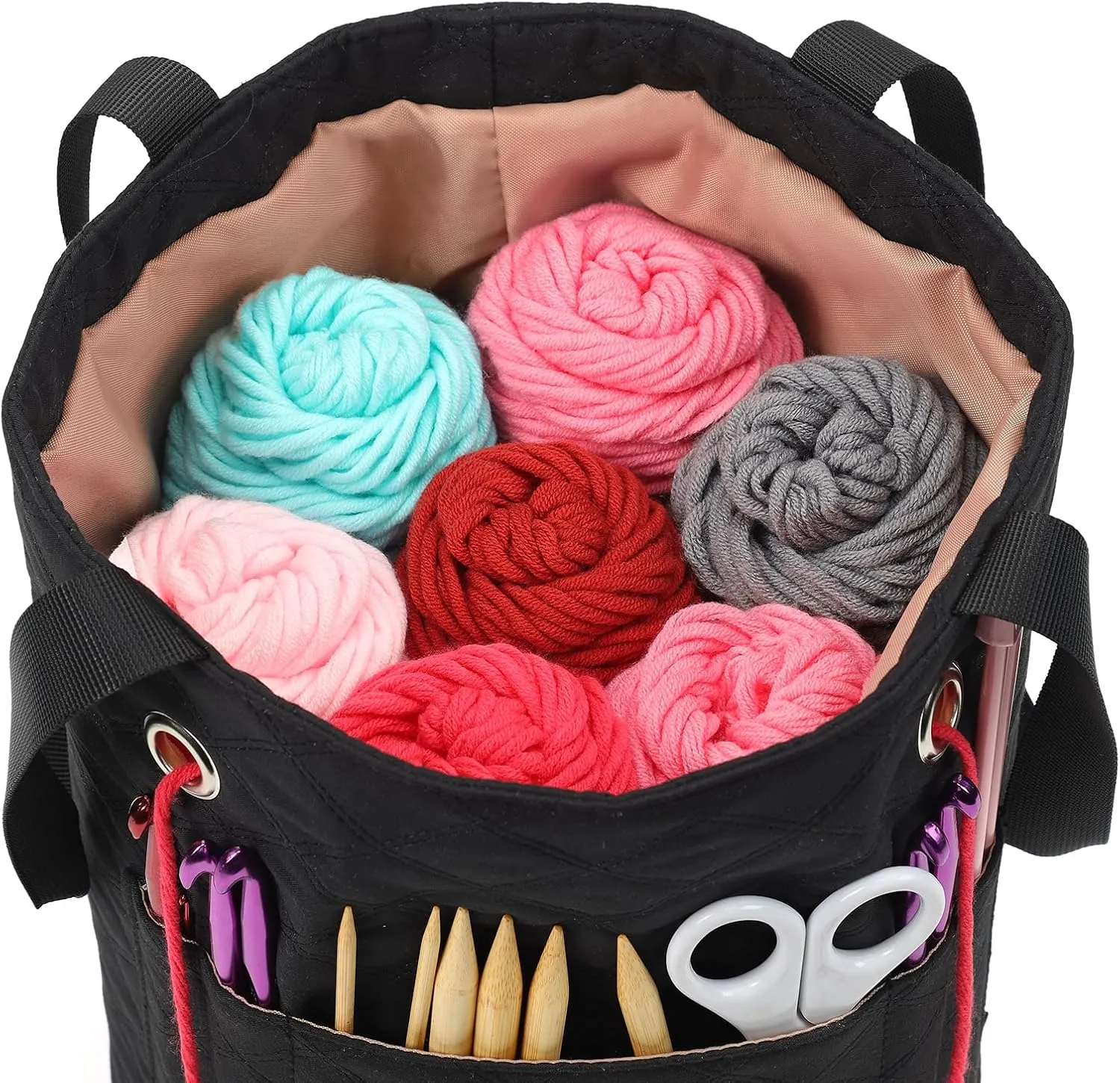 HOMEST Crochet Bag Organizer, Yarn Bowl Holder Storage, Knitting Bag for Crocheting Projects, Knitwear Accessories and Supplies, Black