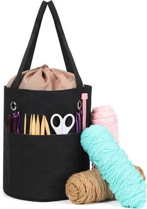 HOMEST Crochet Bag Organizer, Yarn Bowl Holder Storage, Knitting Bag for Crocheting Projects, Knitwear Accessories and Supplies, Black