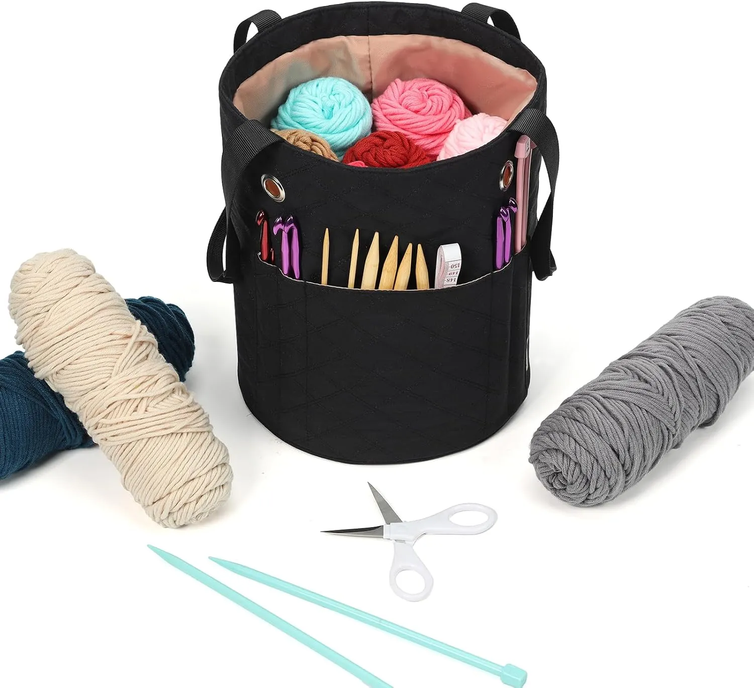 HOMEST Crochet Bag Organizer, Yarn Bowl Holder Storage, Knitting Bag for Crocheting Projects, Knitwear Accessories and Supplies, Black