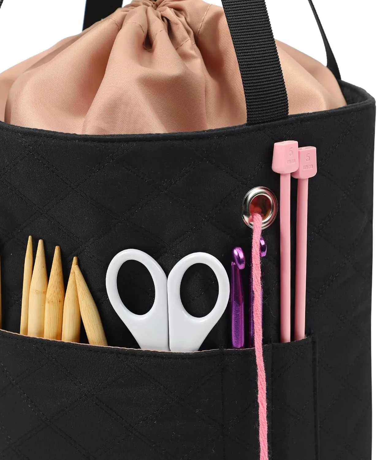 HOMEST Crochet Bag Organizer, Yarn Bowl Holder Storage, Knitting Bag for Crocheting Projects, Knitwear Accessories and Supplies, Black