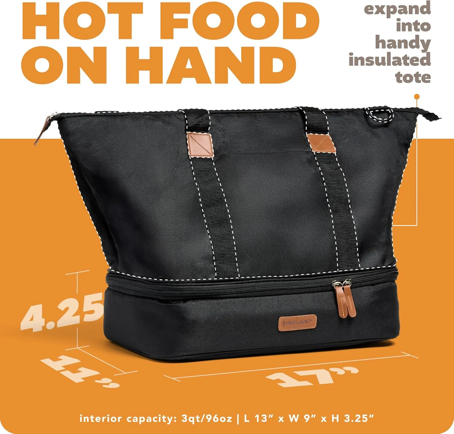 HOTLOGIC Max XP Large Portable Electric Lunch Box Food Heater - Expandable Food Warmer Tote and Heated Lunchbox for Adults Work/Car/Home - Cook, Reheat, and Keep Your Food Warm 120V, Black
