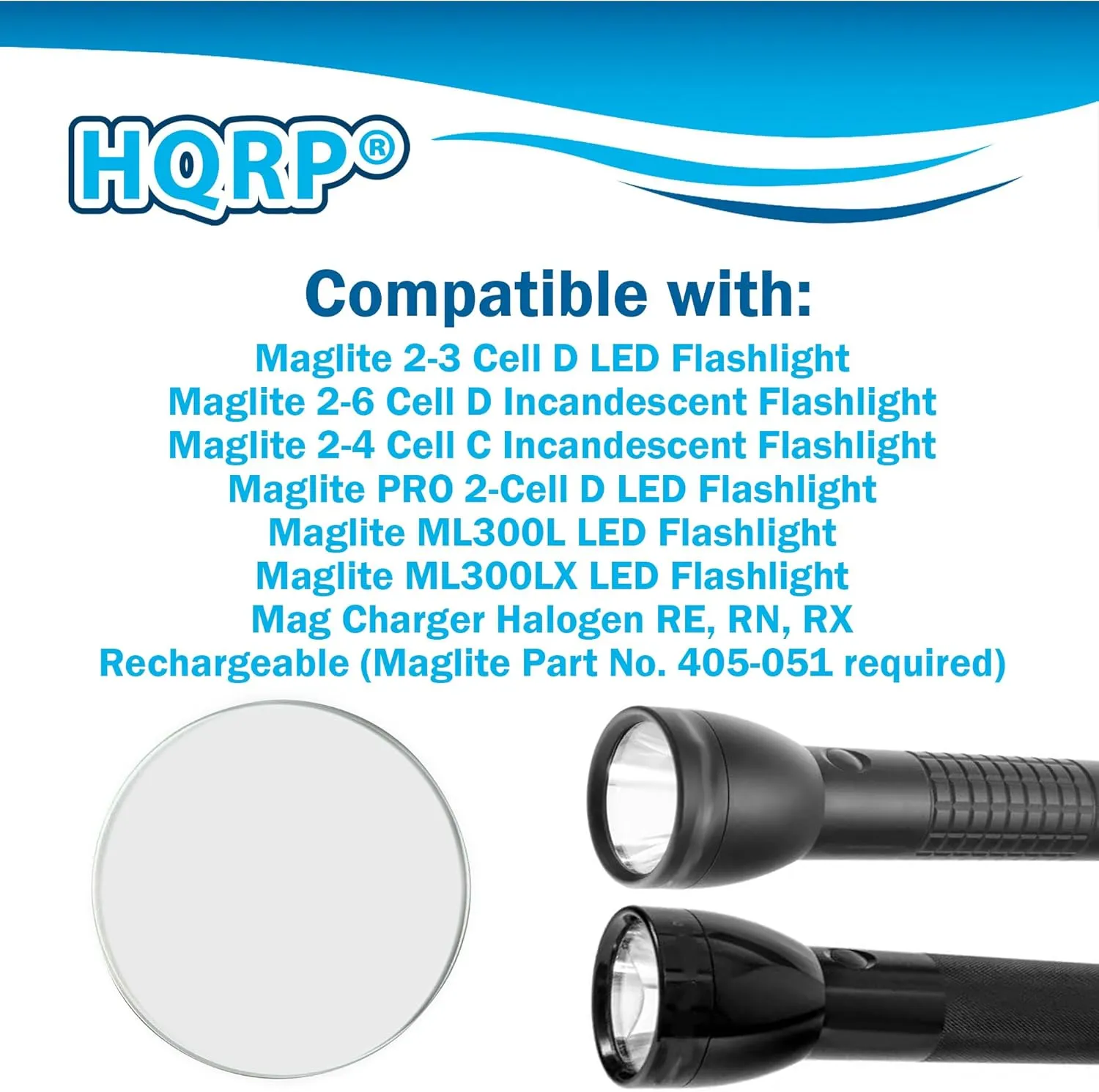 HQRP Glass Lens Replacement for Maglite C or D Cell Flashlights Upgrade, 52×2 mm, Tempered Glass D Lens Shatterproof and UltraClear, 2-Pack