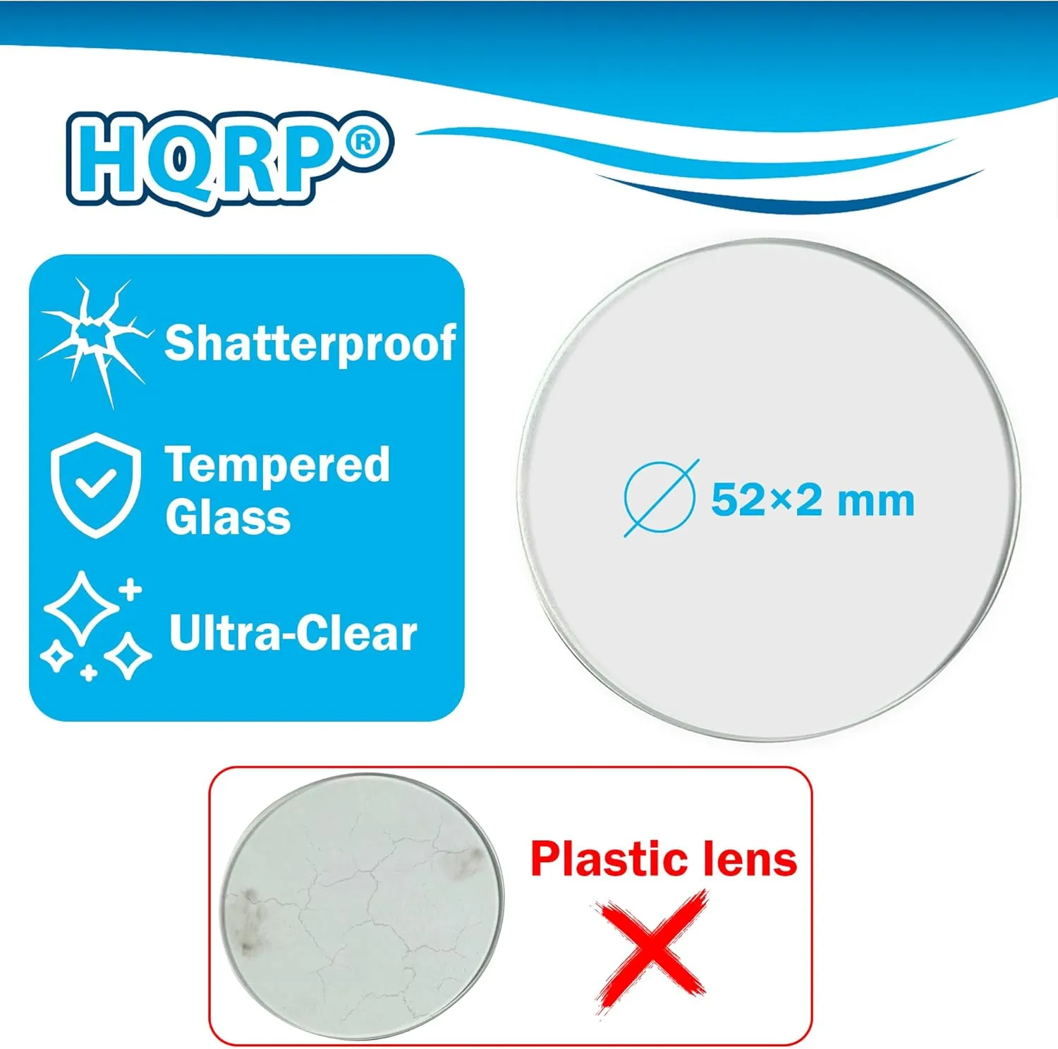 HQRP Glass Lens Replacement for Maglite C or D Cell Flashlights Upgrade, 52×2 mm, Tempered Glass D Lens Shatterproof and UltraClear, 2-Pack