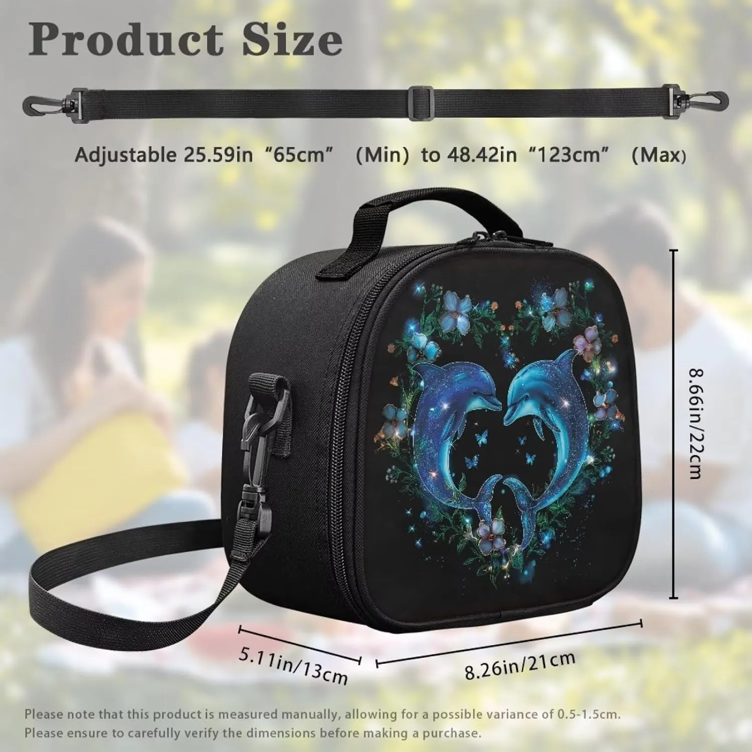 HUGS IDEA Blue Dolphin Lunch Bag for Women Insulated Trendy Lunch Box Bag with Strap Crossbody Purse Snack Storage Pouch for Adult Travel Picnic Office Work Lightweight Lunchbox with Handle