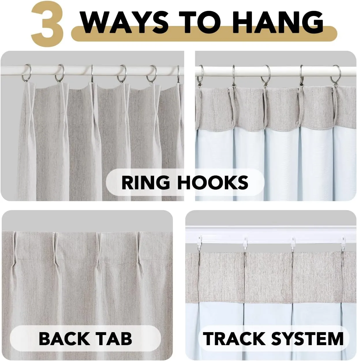 H.VERSAILTEX Pinch Pleated Full Blackout Curtains Linen Blended Chenille Blackout Curtains 84 inch Length 2 Panels Bedroom Thermal Insulated Farmhouse Neutral Track Drapes with Hooks, Heather Cloud