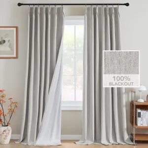 H.VERSAILTEX Pinch Pleated Full Blackout Curtains Linen Blended Chenille Blackout Curtains 84 inch Length 2 Panels Bedroom Thermal Insulated Farmhouse Neutral Track Drapes with Hooks, Heather Cloud