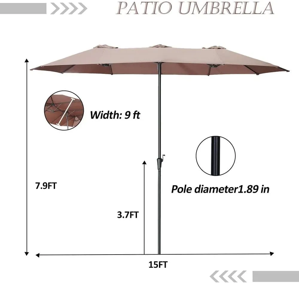 HYD-Parts 15Ft Patio Umbrella Double-Sided Market Extra Large Umbrella Outdoor Patio w/Easy Crank for Yard, Poolside, Deck (No base)