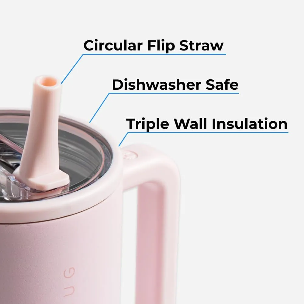 HydroJug Traveler - 32 oz Water Bottle with Handle & Flip Straw - Fits in Cup Holder, Leak Resistant Tumbler-Reusable Insulated Stainless Steel & Rubber Base - Gifts for Women & Men, Glacier